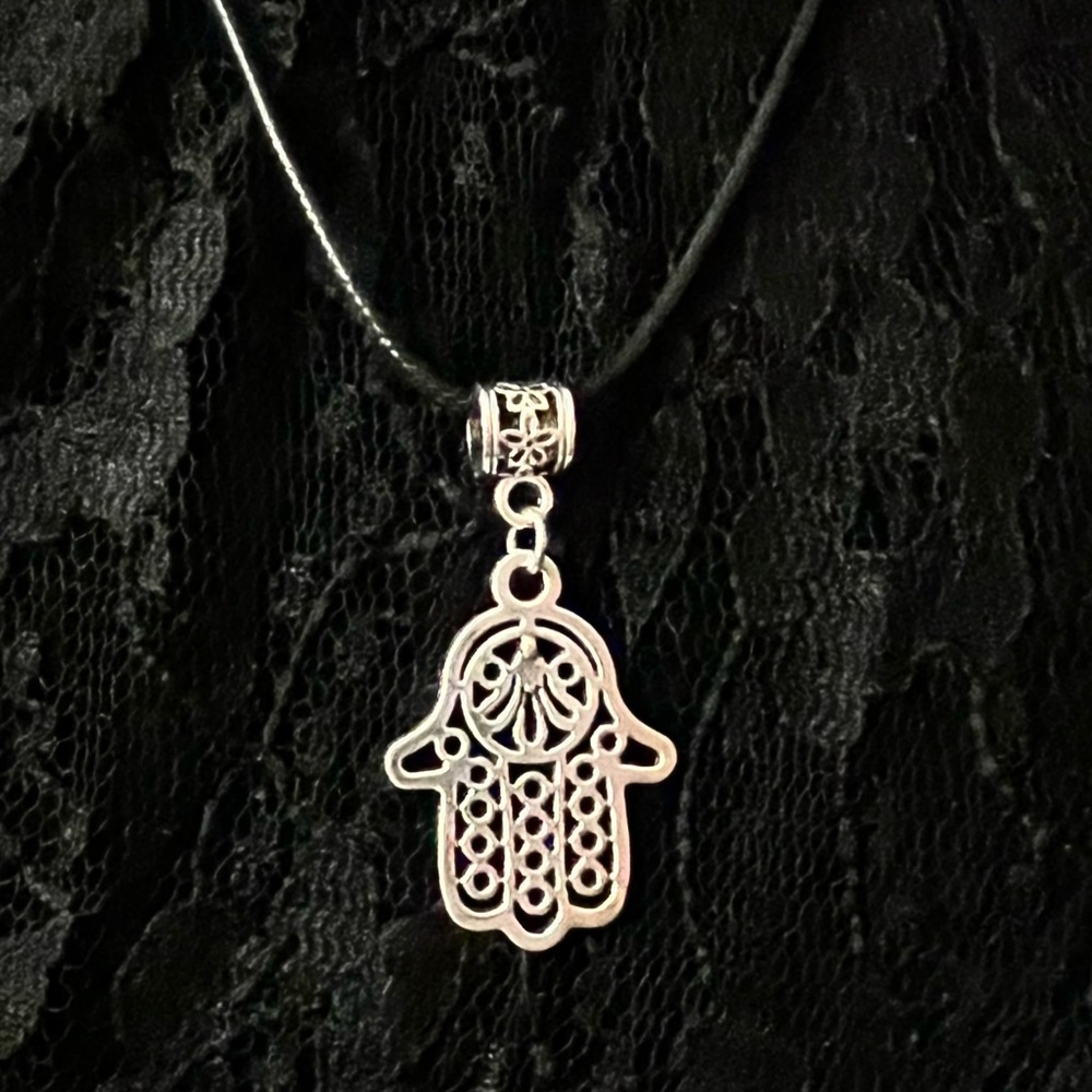 Hamsa Hand Protection Pendant with a smaller Hamsa Hand charm for back of neck
